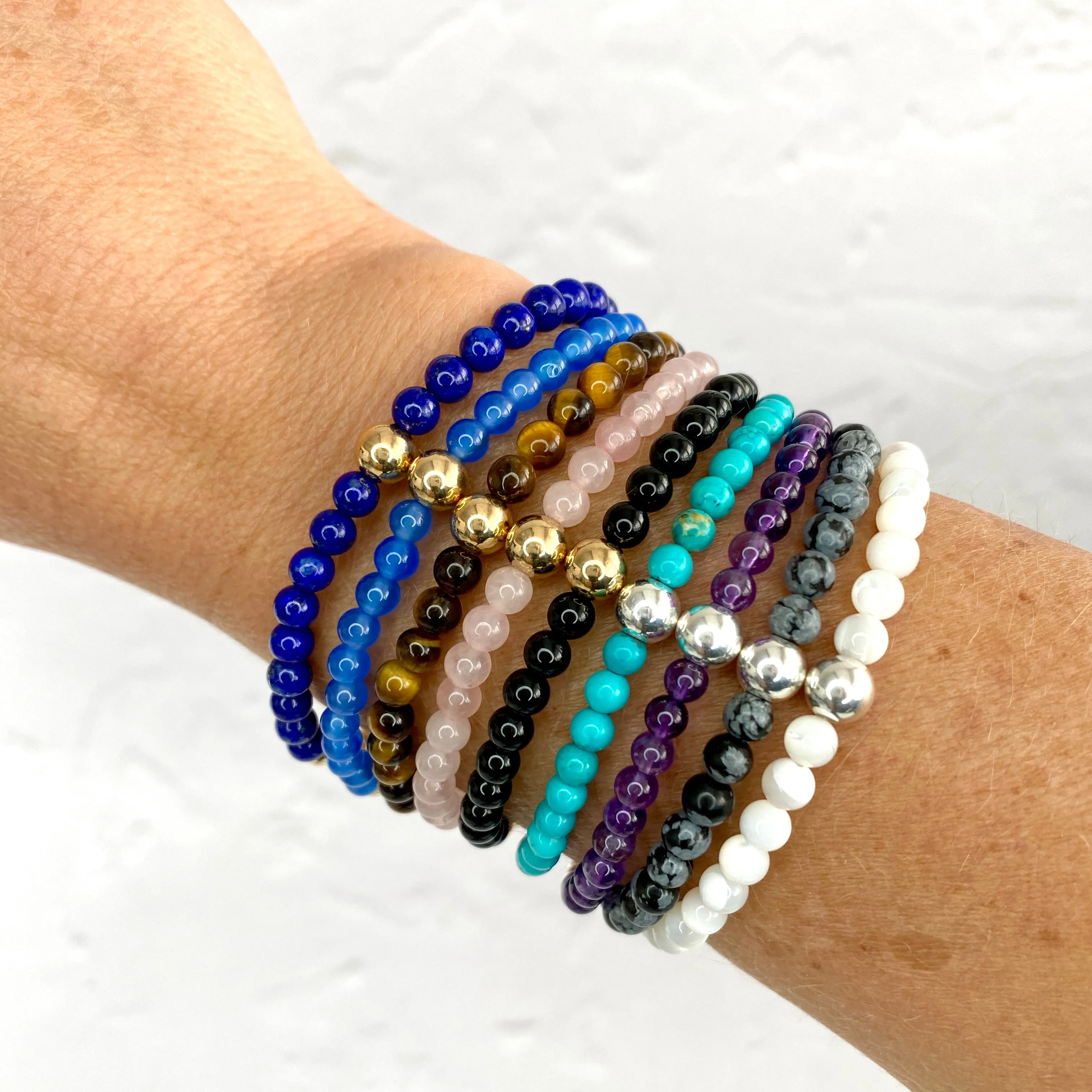Gemstone Bracelets with Silver or Gold Beads