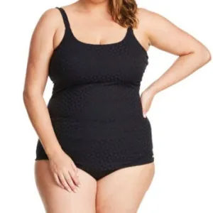 Genevieve Raglan High Neck Swimsuit Aztec Jacquard Black
