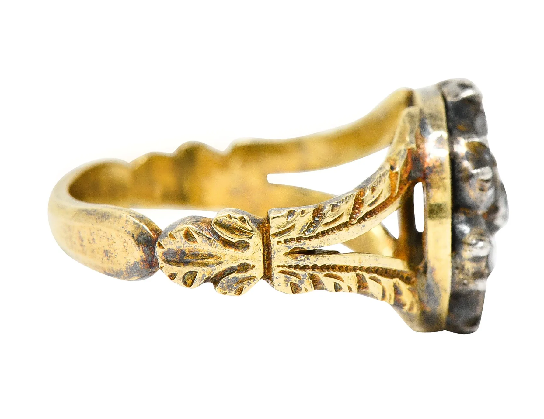 Georgian Table Cut Diamond Silver-Topped 14 Karat Gold Cluster Ring