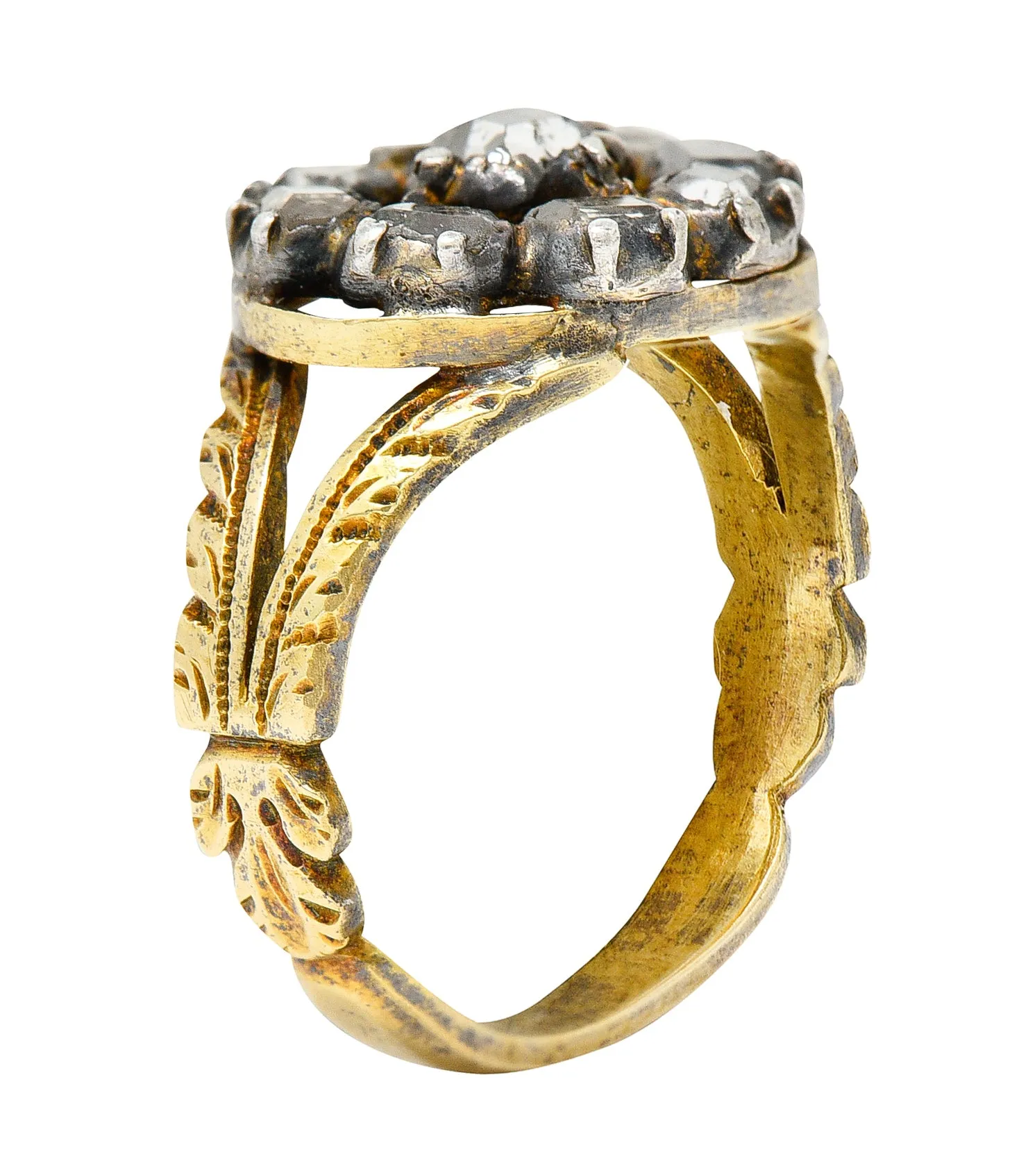 Georgian Table Cut Diamond Silver-Topped 14 Karat Gold Cluster Ring