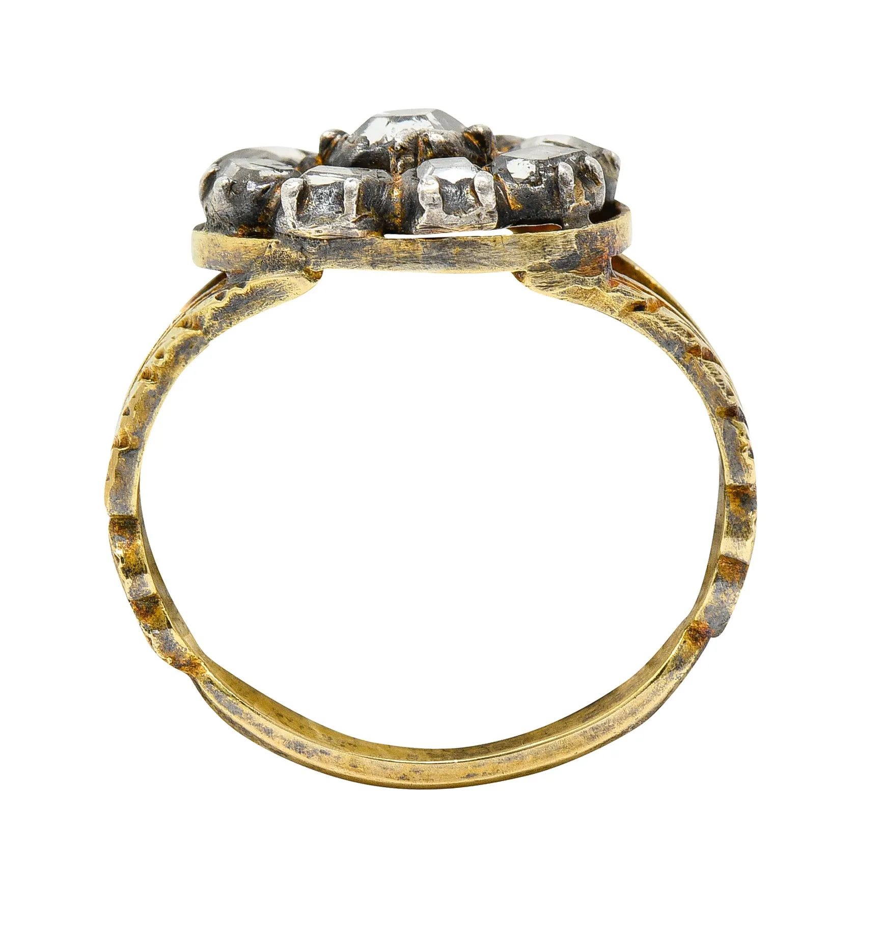 Georgian Table Cut Diamond Silver-Topped 14 Karat Gold Cluster Ring