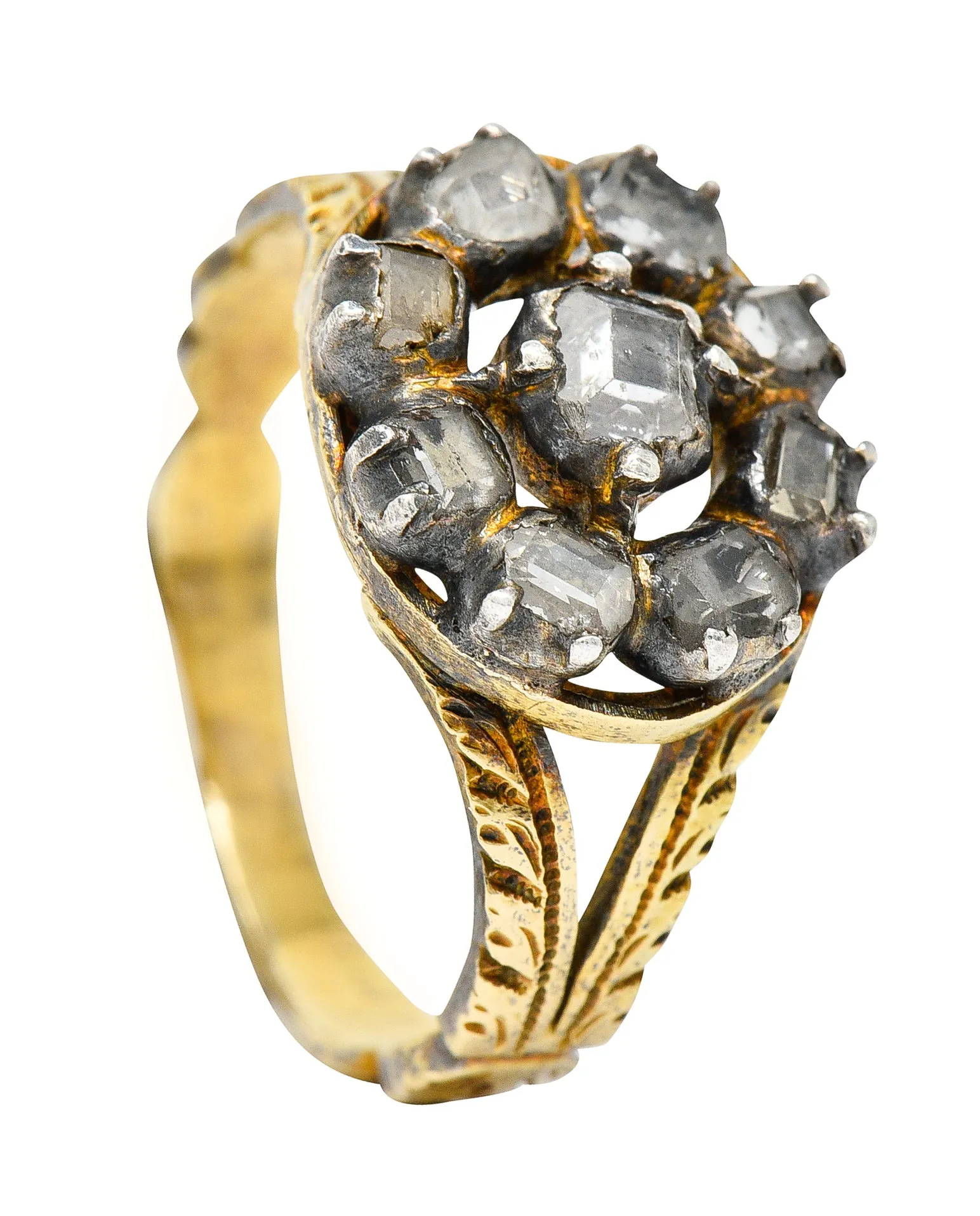 Georgian Table Cut Diamond Silver-Topped 14 Karat Gold Cluster Ring