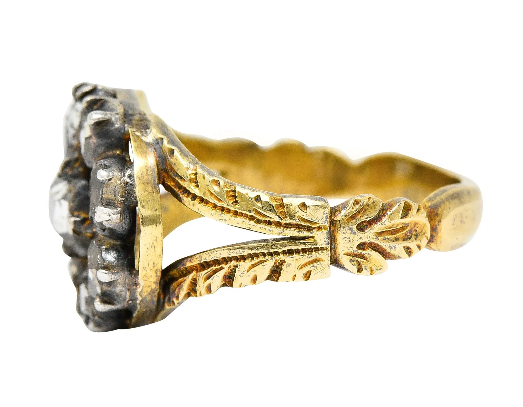 Georgian Table Cut Diamond Silver-Topped 14 Karat Gold Cluster Ring