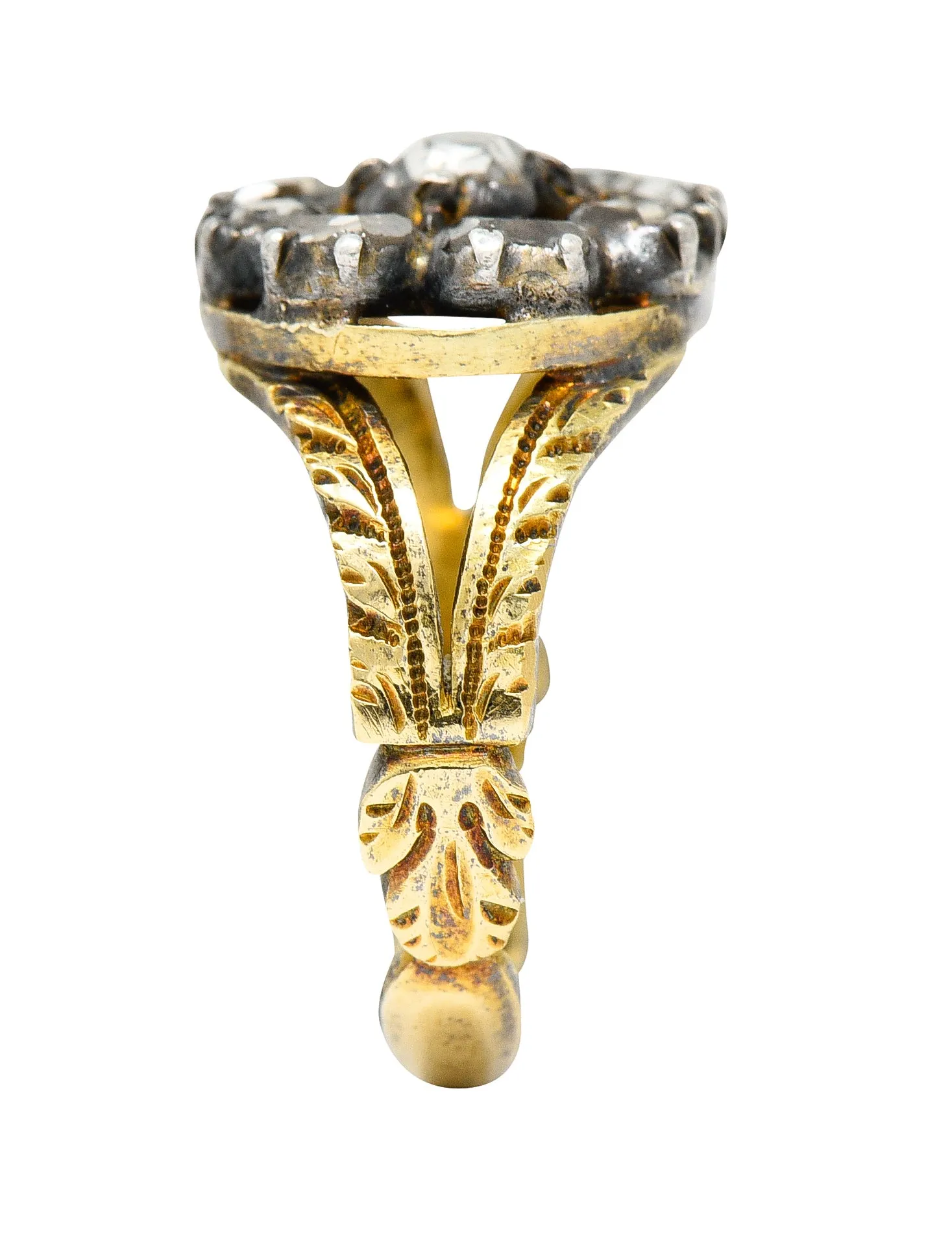 Georgian Table Cut Diamond Silver-Topped 14 Karat Gold Cluster Ring