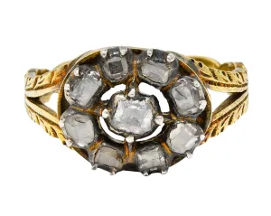 Georgian Table Cut Diamond Silver-Topped 14 Karat Gold Cluster Ring