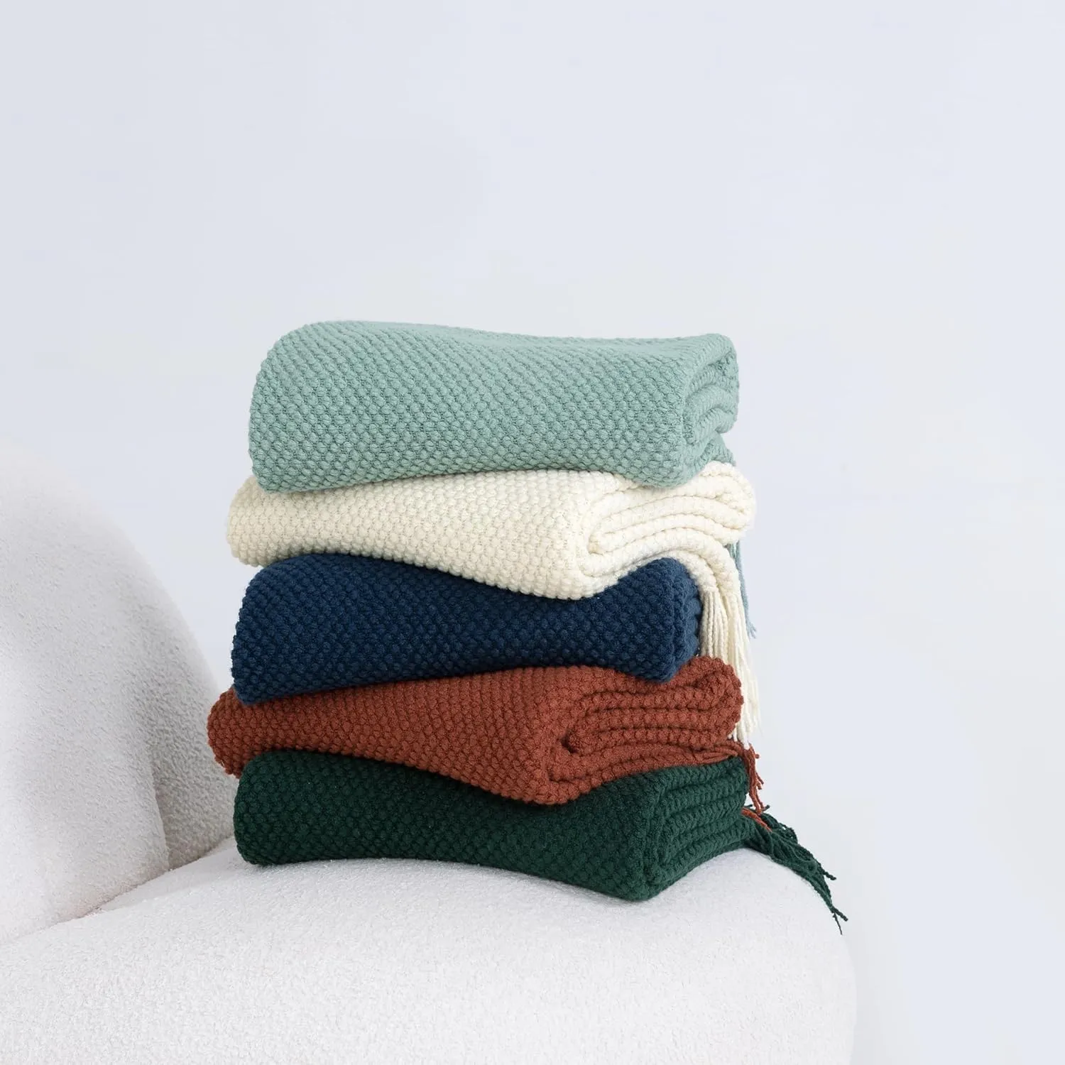 Gioia Casa Micro Plush Knitted Woven Throw Blanket - Snow