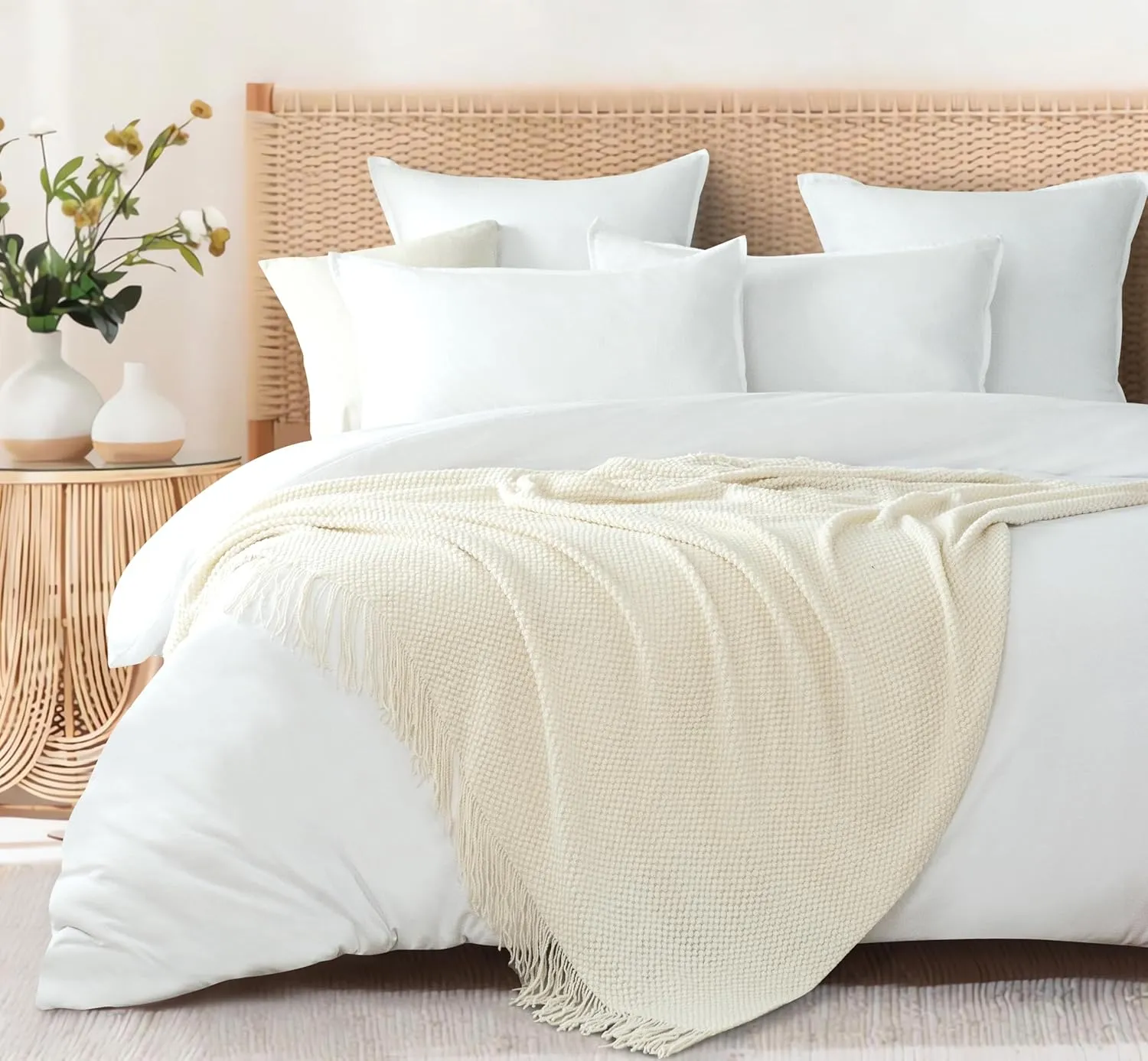 Gioia Casa Micro Plush Knitted Woven Throw Blanket - Snow