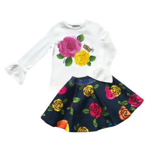 Girls Rose Print Skirt Set