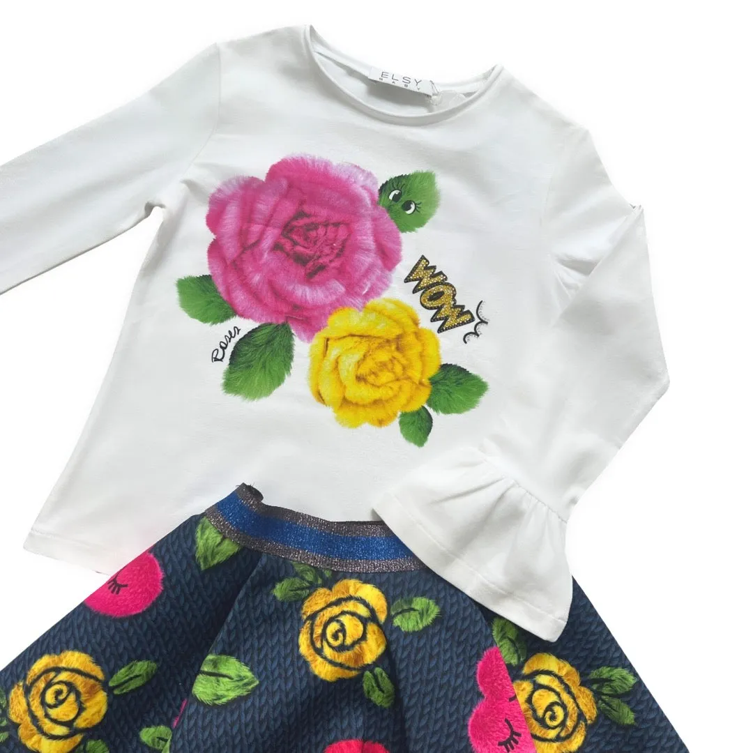 Girls Rose Print Skirt Set