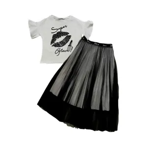 Girls Tulle Pleated Skirt and Top Set