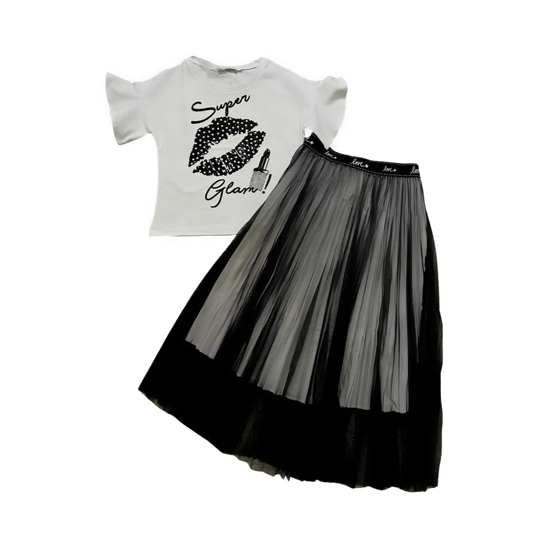 Girls Tulle Pleated Skirt and Top Set