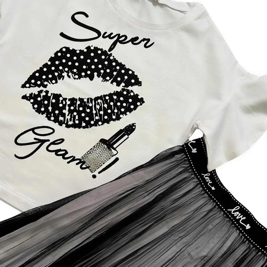 Girls Tulle Pleated Skirt and Top Set