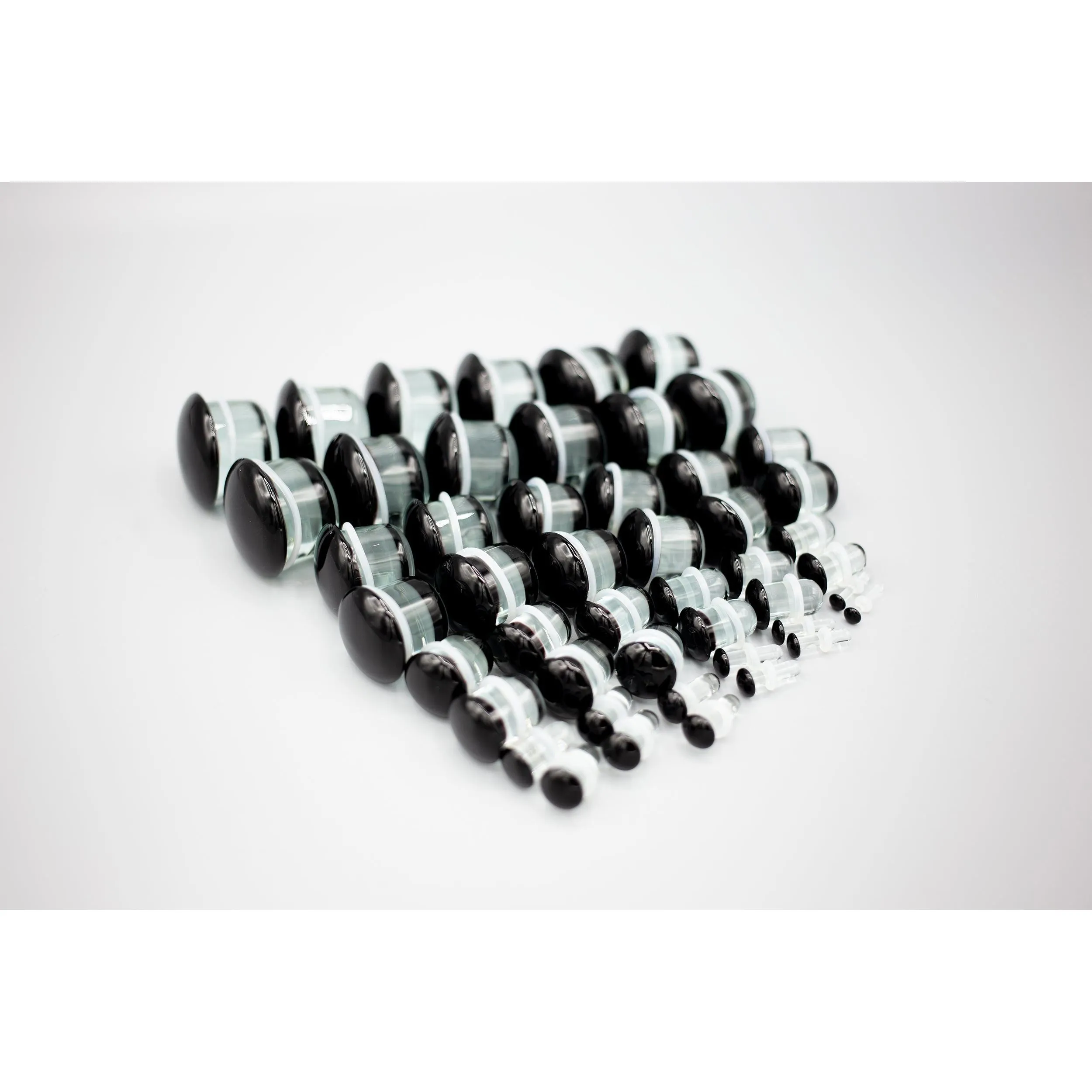 Glass Single Flared Plug Pair, Black:  2mm to 25mm for Dead Stretching or Daily Wear