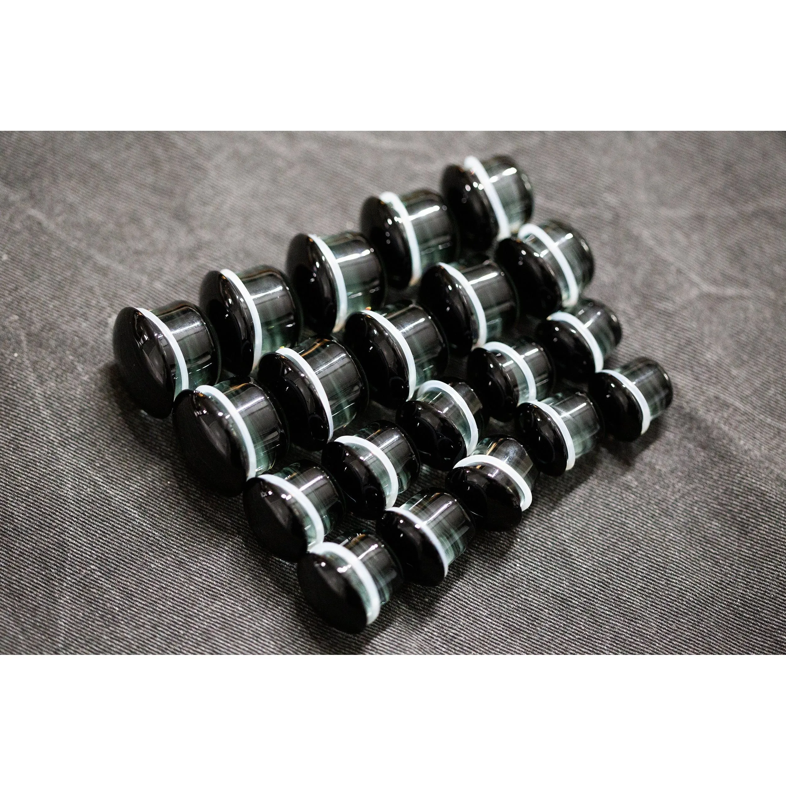 Glass Single Flared Plug Pair, Black:  2mm to 25mm for Dead Stretching or Daily Wear