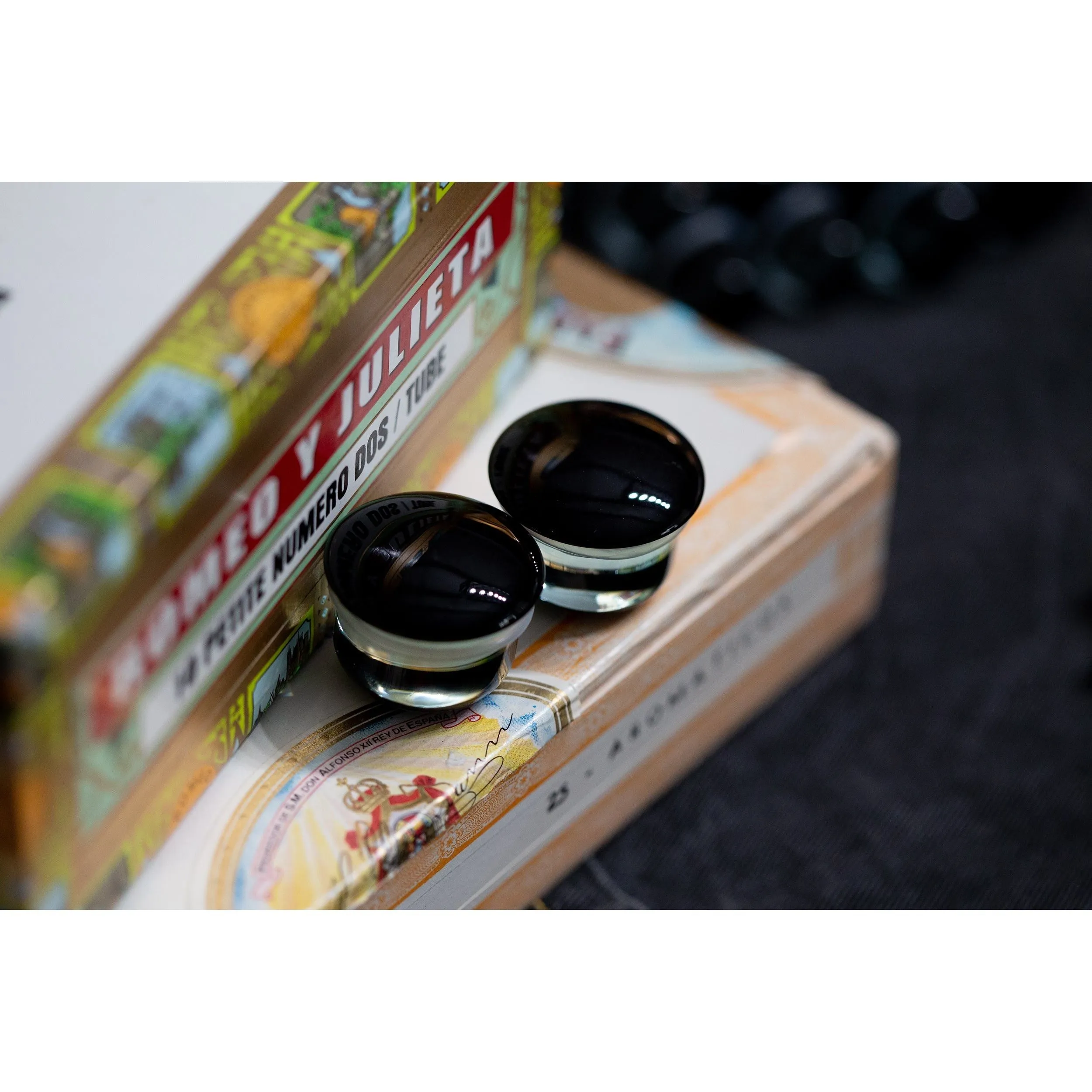 Glass Single Flared Plug Pair, Black:  2mm to 25mm for Dead Stretching or Daily Wear