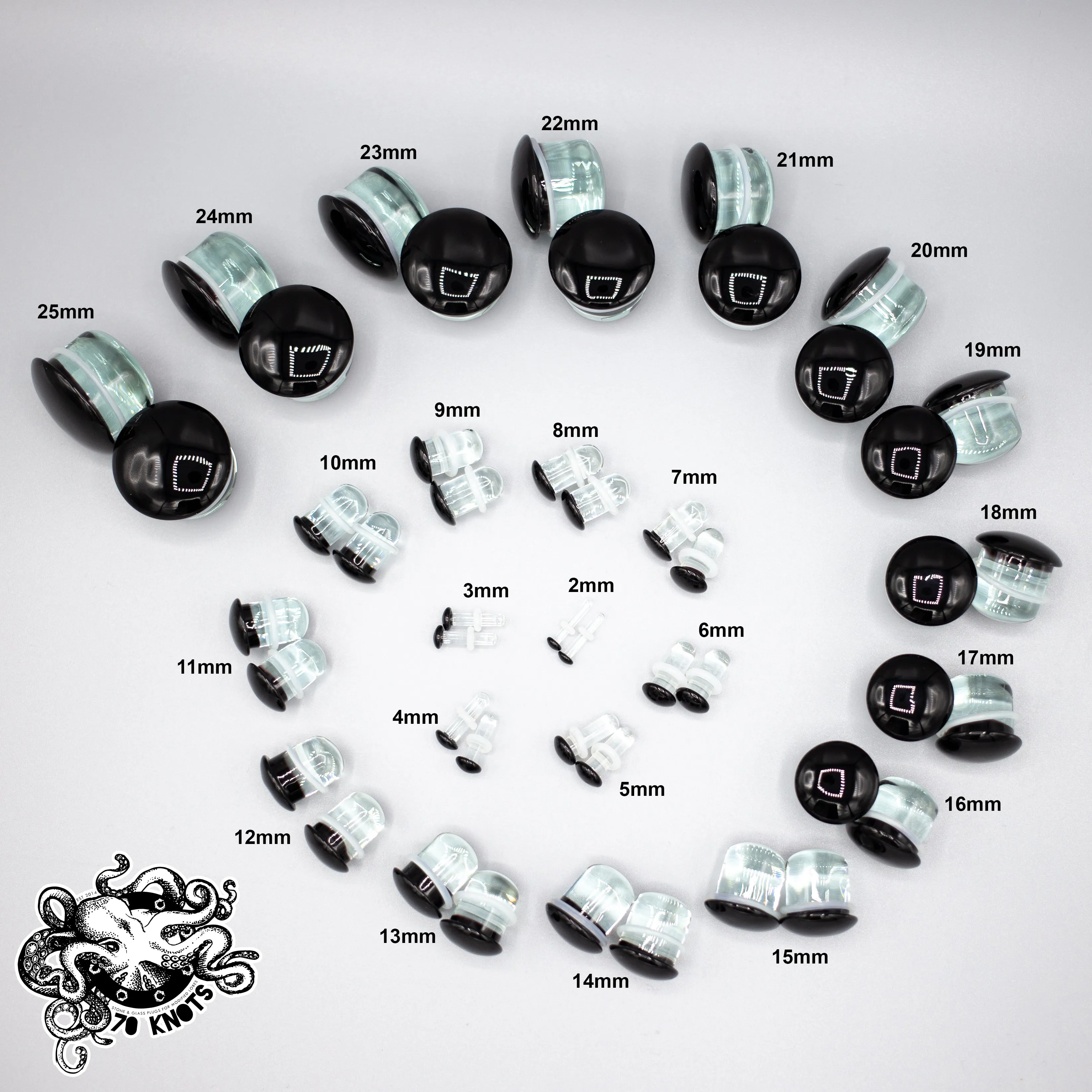 Glass Single Flared Plug Pair, Black:  2mm to 25mm for Dead Stretching or Daily Wear