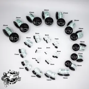 Glass Single Flared Plug Pair, Black:  2mm to 25mm for Dead Stretching or Daily Wear