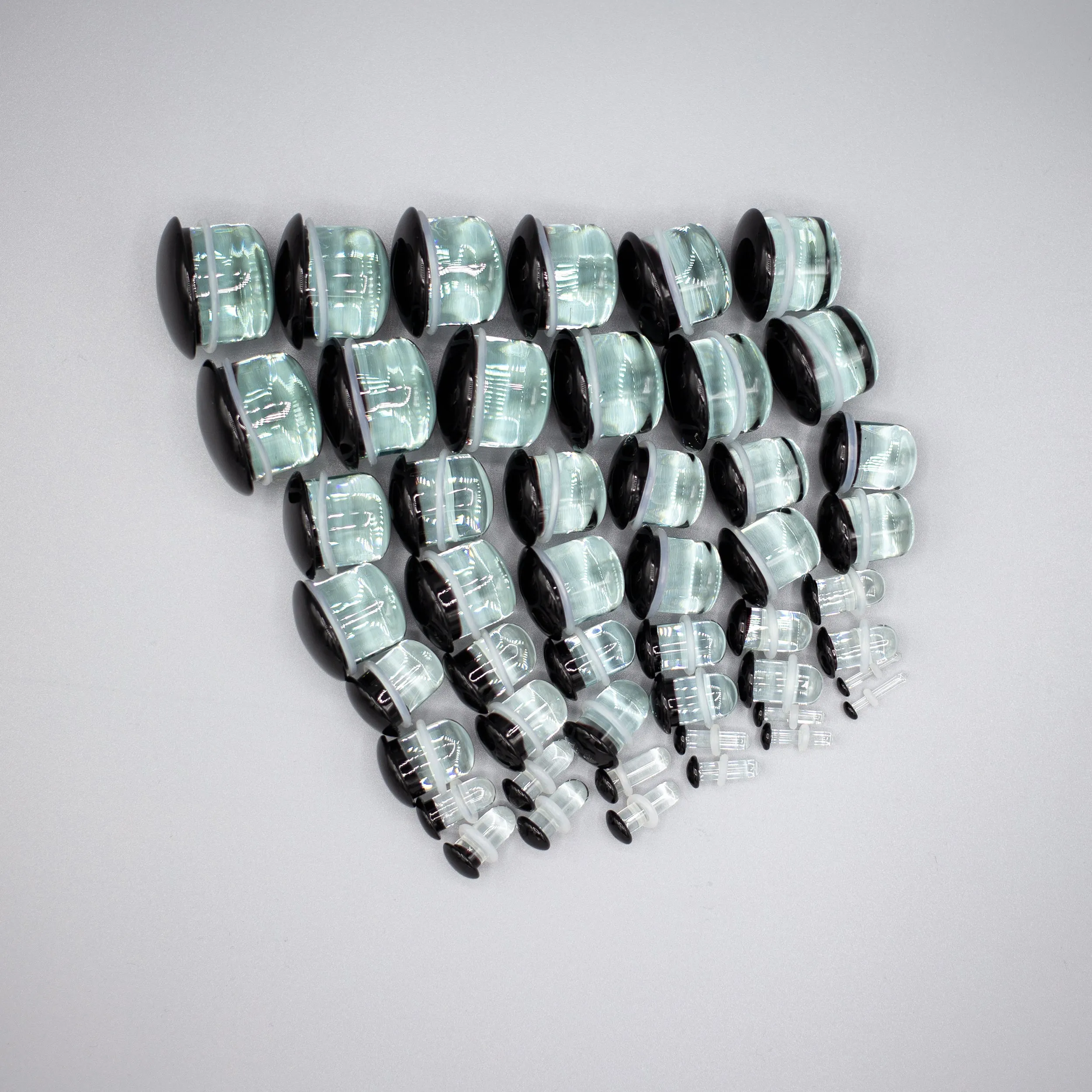 Glass Single Flared Plug Pair, Black:  2mm to 25mm for Dead Stretching or Daily Wear
