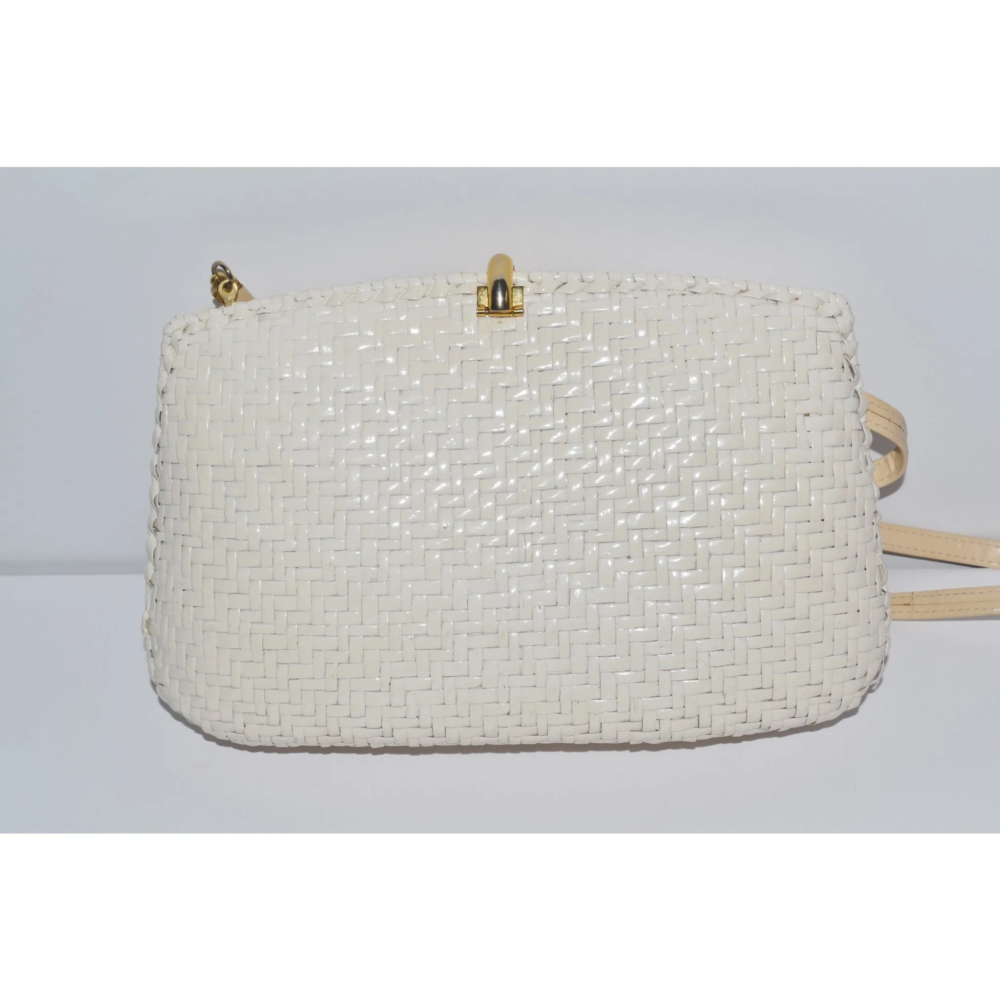 Glazed White Wicker Purse By Rodo