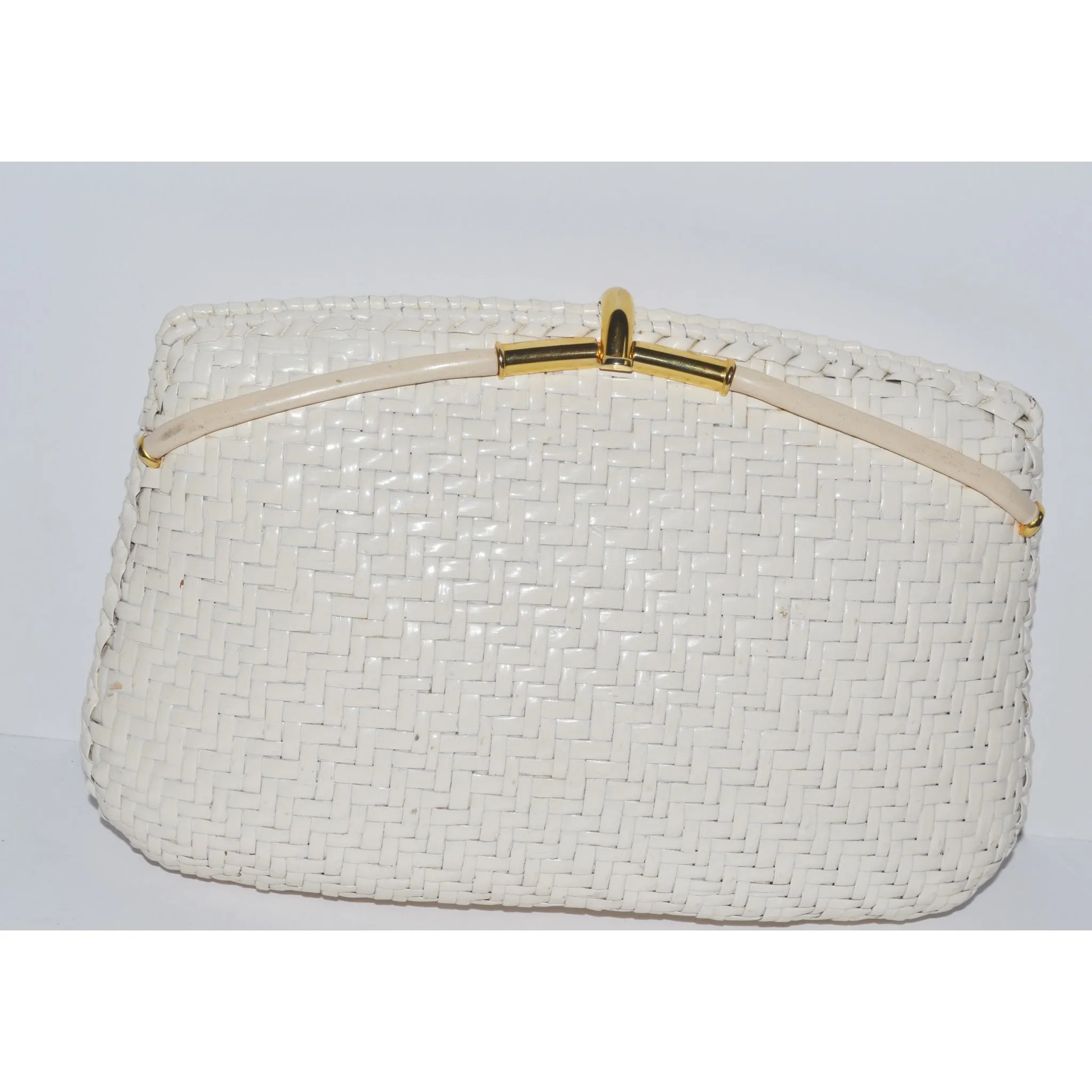 Glazed White Wicker Purse By Rodo