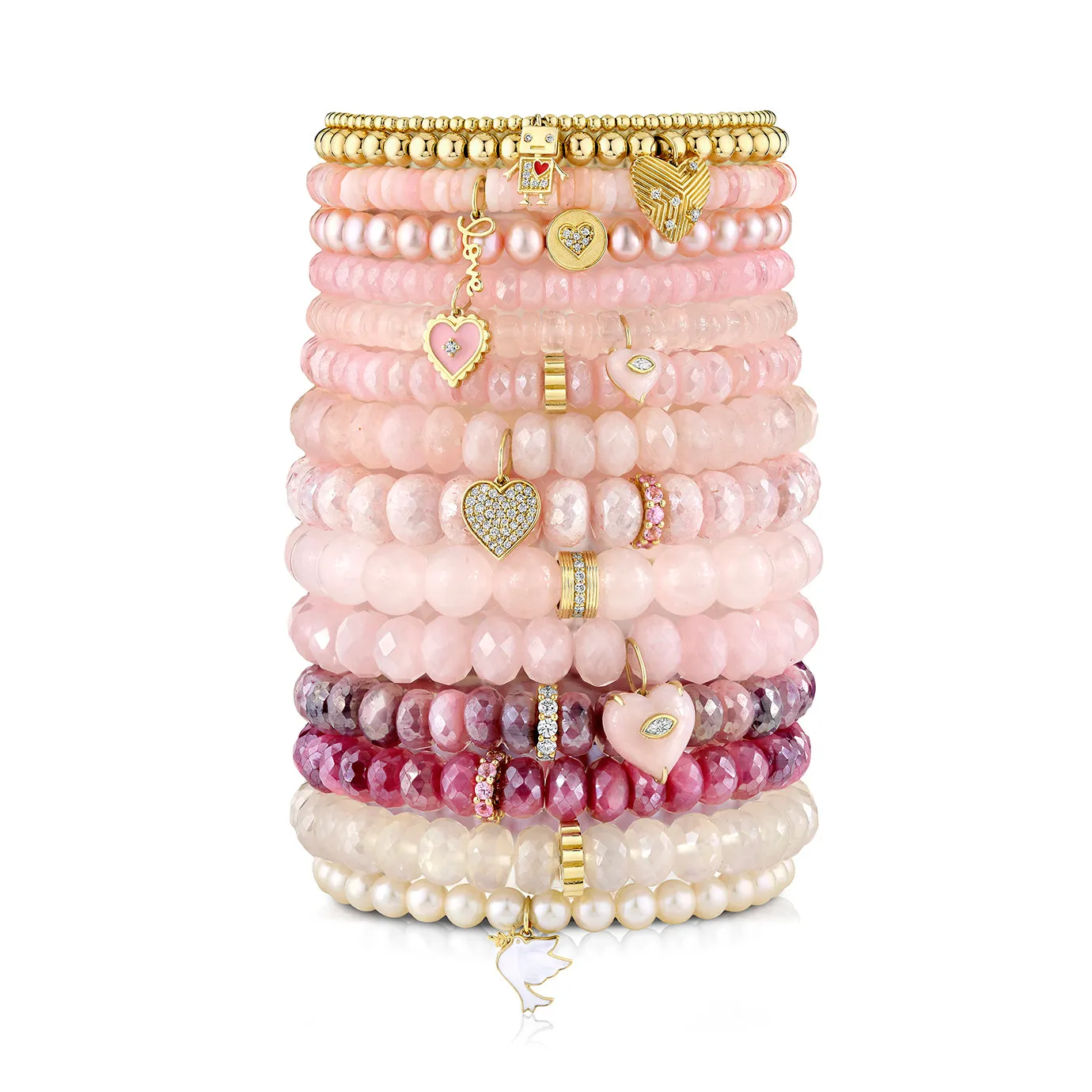 Gold & Diamond Fluted Rondelle on Rose Quartz