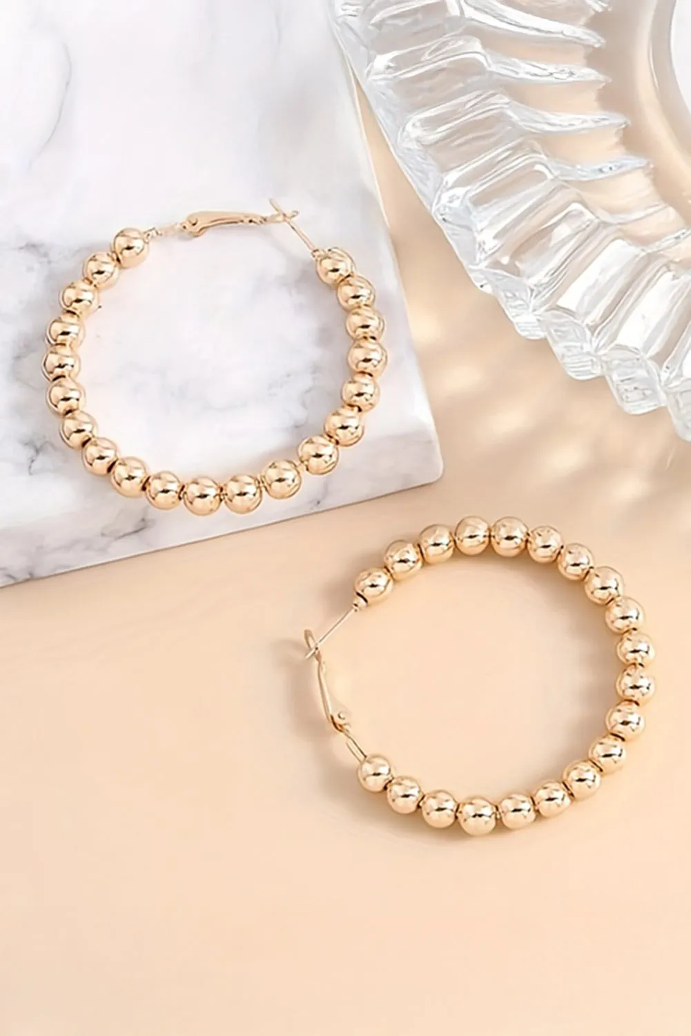 Gold Bead Hoop Earrings
