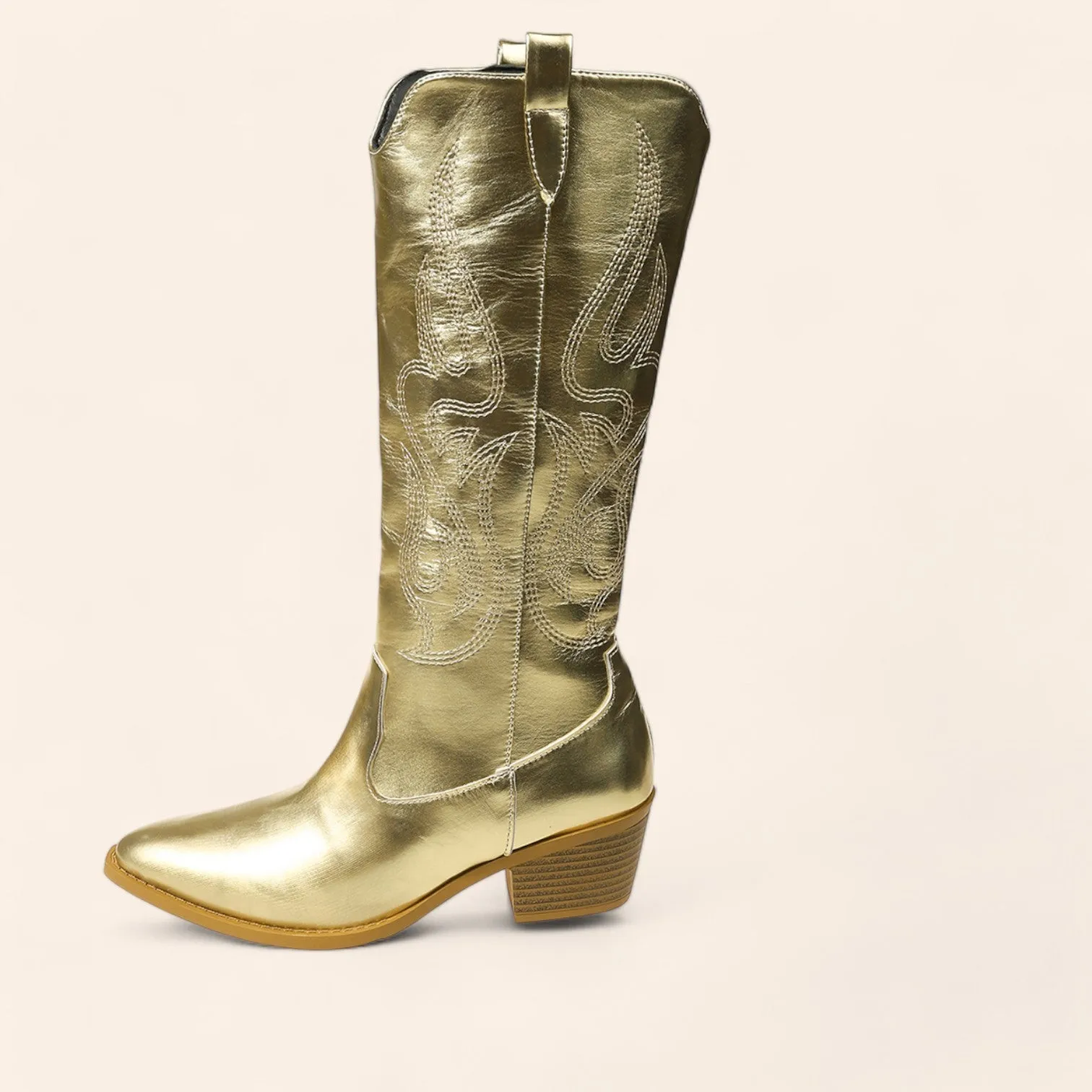 Gold cowboy boots with stitched embroidery - N°102