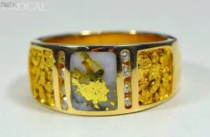 Gold Nugget/Quartz Men's Ring "Orocal" RM732LDNQ Genuine Hand Crafted Jewelry - 14K Casting