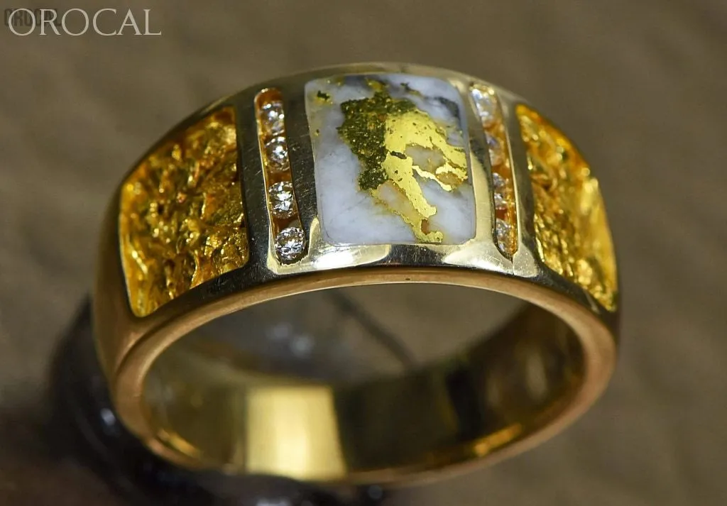 Gold Nugget/Quartz Men's Ring "Orocal" RM732LDNQ Genuine Hand Crafted Jewelry - 14K Casting