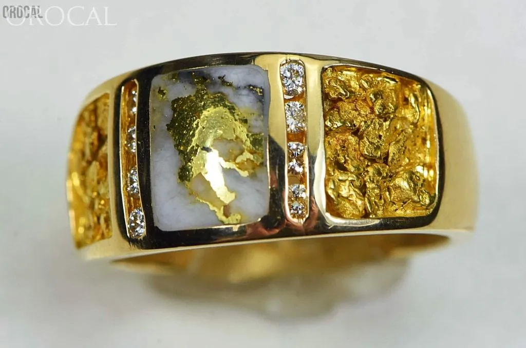 Gold Nugget/Quartz Men's Ring "Orocal" RM732LDNQ Genuine Hand Crafted Jewelry - 14K Casting