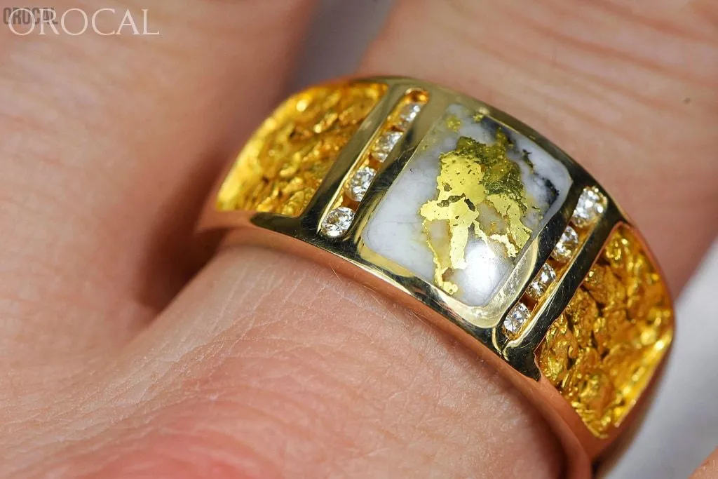 Gold Nugget/Quartz Men's Ring "Orocal" RM732LDNQ Genuine Hand Crafted Jewelry - 14K Casting
