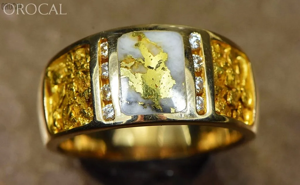 Gold Nugget/Quartz Men's Ring "Orocal" RM732LDNQ Genuine Hand Crafted Jewelry - 14K Casting