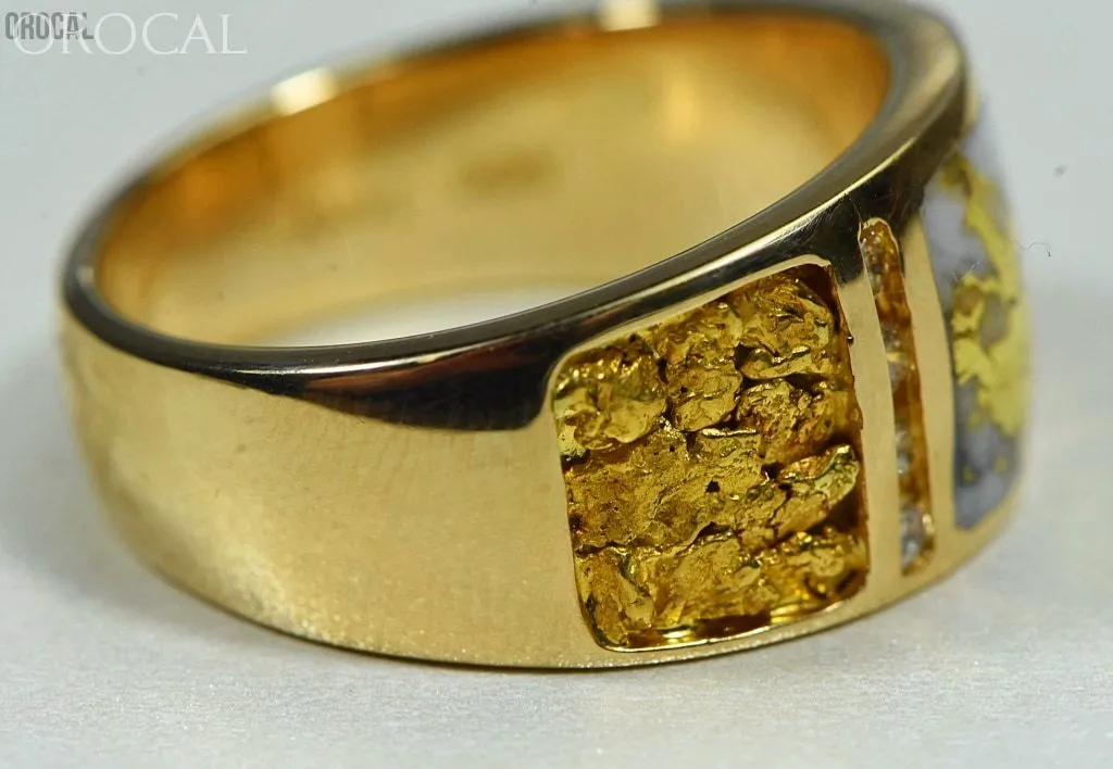Gold Nugget/Quartz Men's Ring "Orocal" RM732LDNQ Genuine Hand Crafted Jewelry - 14K Casting