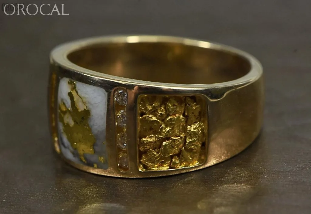 Gold Nugget/Quartz Men's Ring "Orocal" RM732LDNQ Genuine Hand Crafted Jewelry - 14K Casting