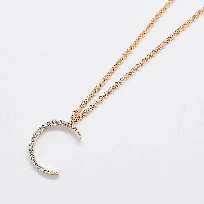 Gold Pave Crescent Moon Necklace