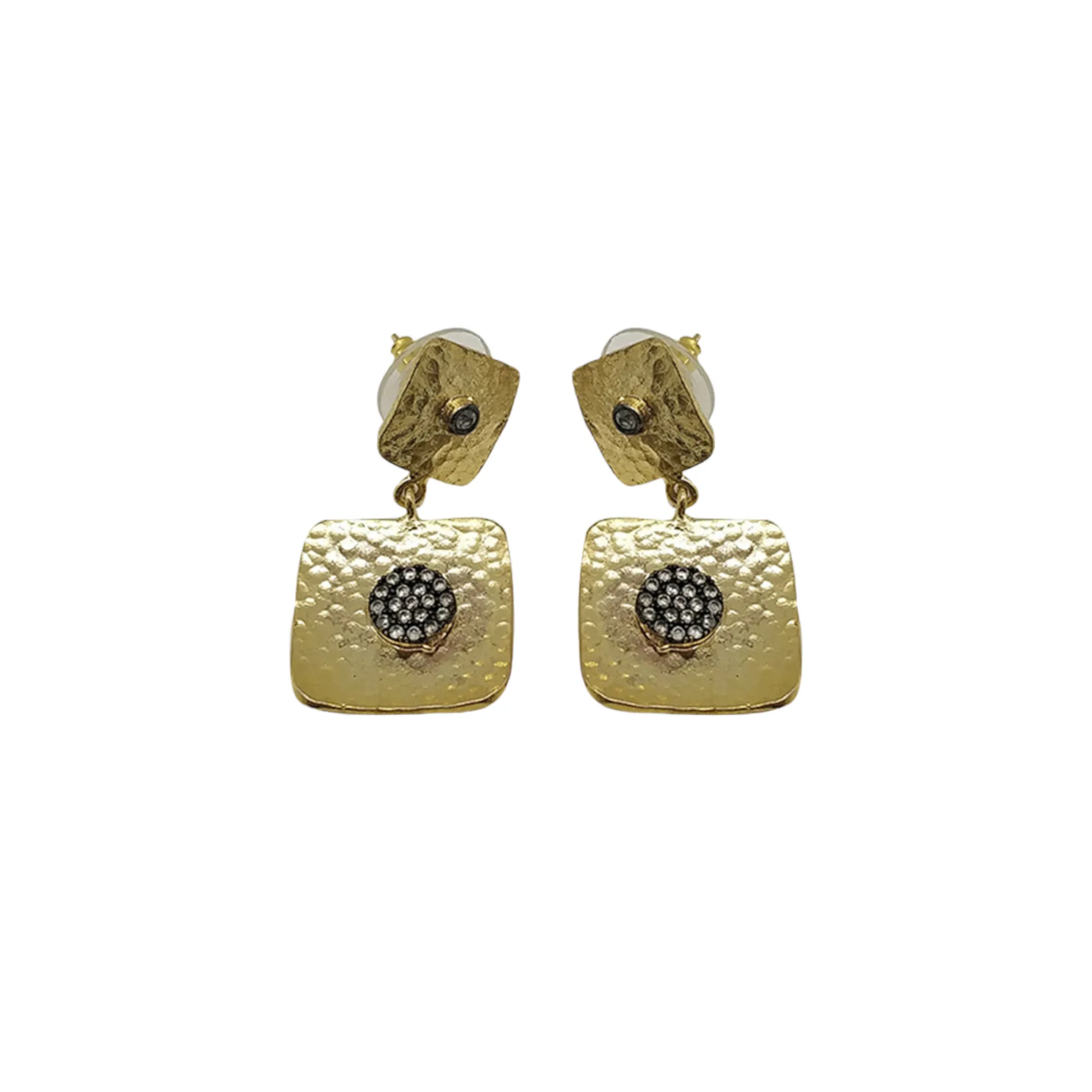 Gold Plated Handmade Hammered Earrings with CZ – Contemporary Elegance