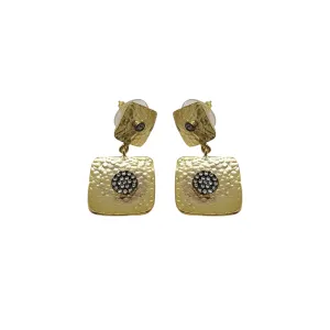 Gold Plated Handmade Hammered Earrings with CZ – Contemporary Elegance