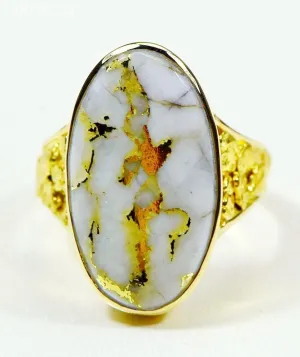 Gold Quartz Ring "Orocal" RLEA2Q Genuine Hand Crafted Jewelry - 14K Gold Casting