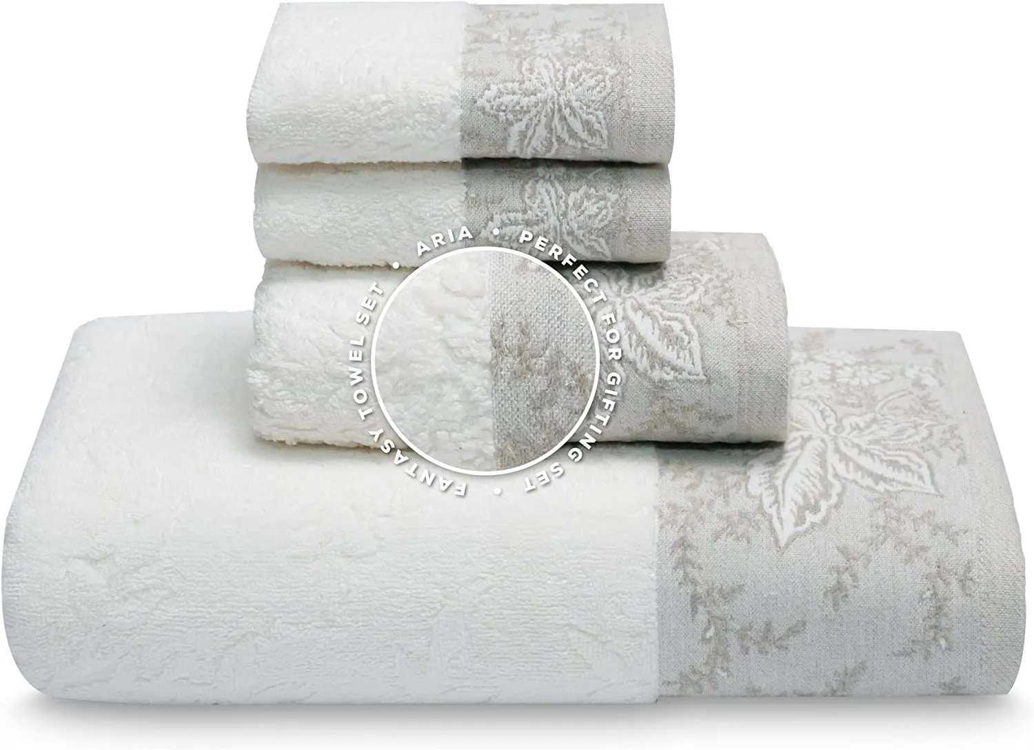 GOLD TEXTILES Fantasy Collection Premium Bathroom Towel Set Bath Towel (27x54) - Hand Towel (16x30) 2 washcloths (13x13)