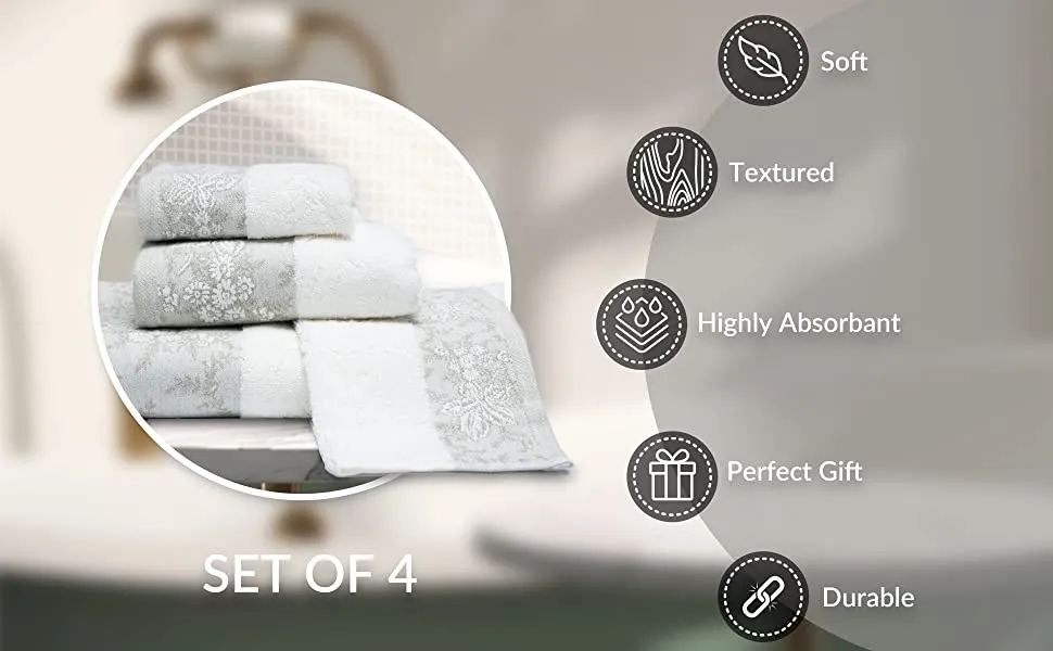 GOLD TEXTILES Fantasy Collection Premium Bathroom Towel Set Bath Towel (27x54) - Hand Towel (16x30) 2 washcloths (13x13)