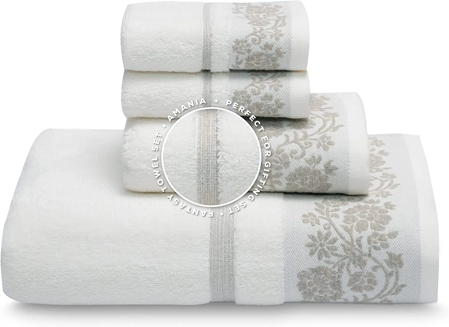 GOLD TEXTILES Fantasy Collection Premium Bathroom Towel Set Bath Towel (27x54) - Hand Towel (16x30) 2 washcloths (13x13)