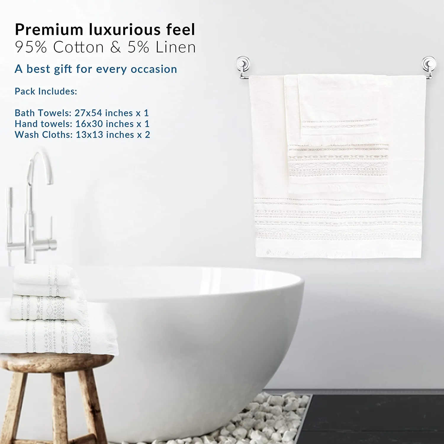 GOLD TEXTILES Fantasy Collection Premium Bathroom Towel Set Bath Towel (27x54) - Hand Towel (16x30) 2 washcloths (13x13)