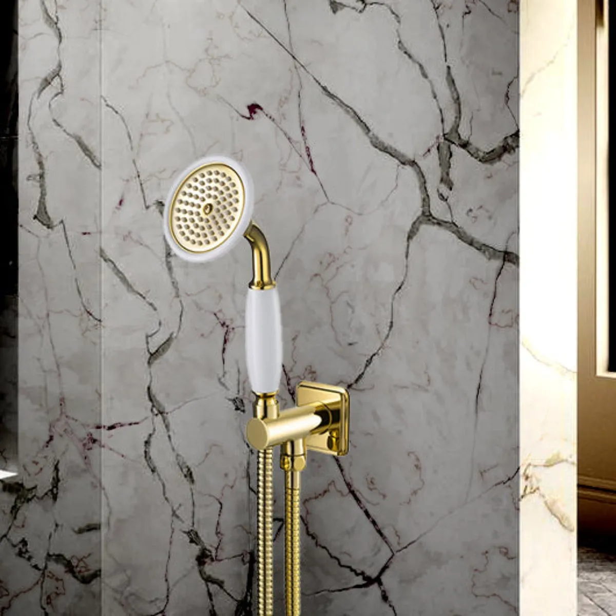 Gold Water Outlet and Holder with Shower Handle