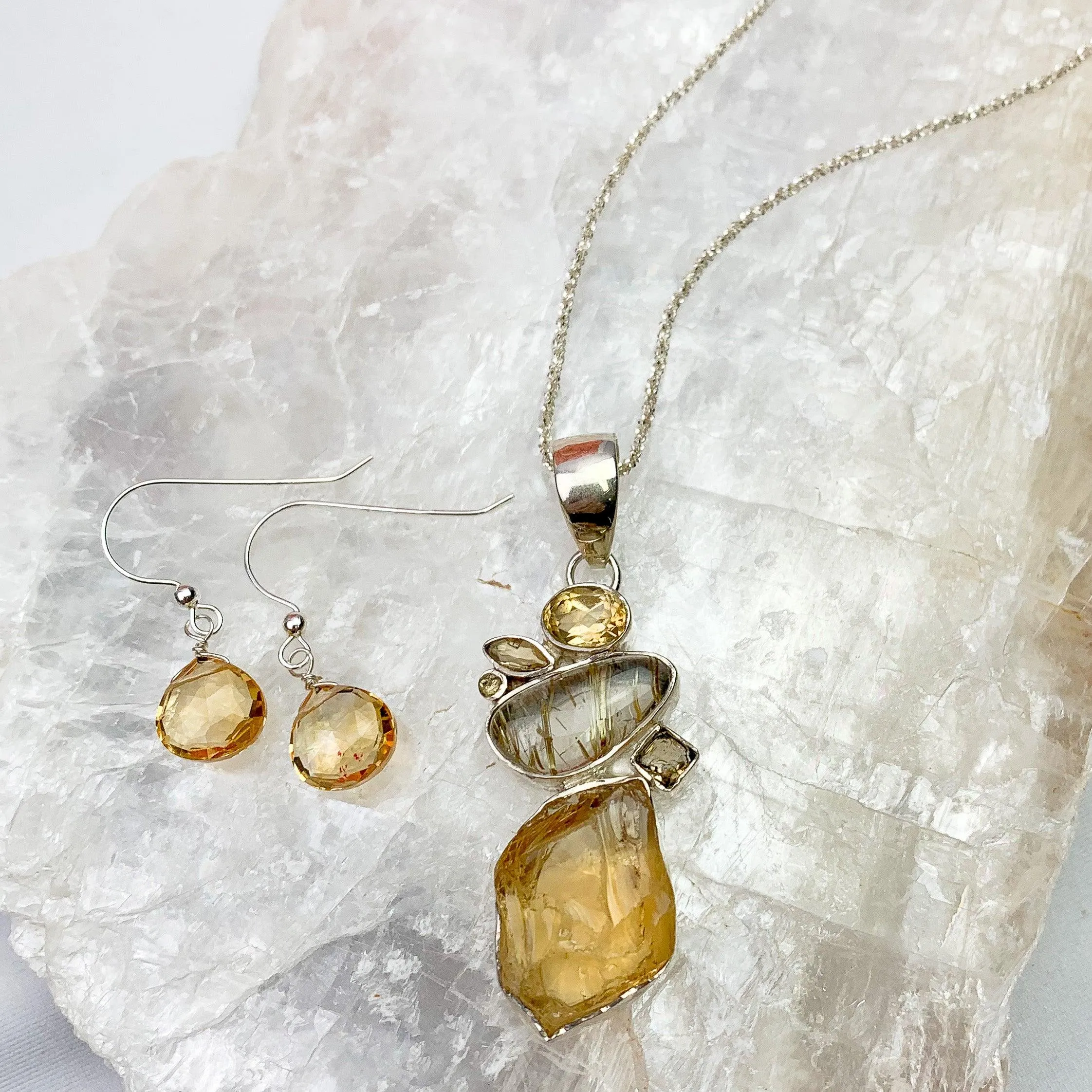 Golden Aura Rutilated Quartz & Citrine Pendant