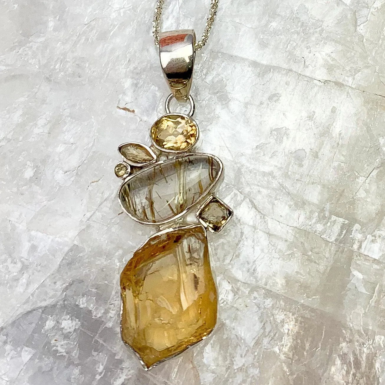 Golden Aura Rutilated Quartz & Citrine Pendant