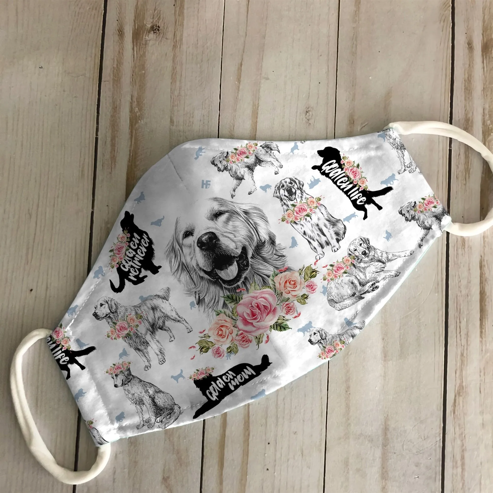 Golden Retriever Floral Vintage EZ07 0806 Face Mask