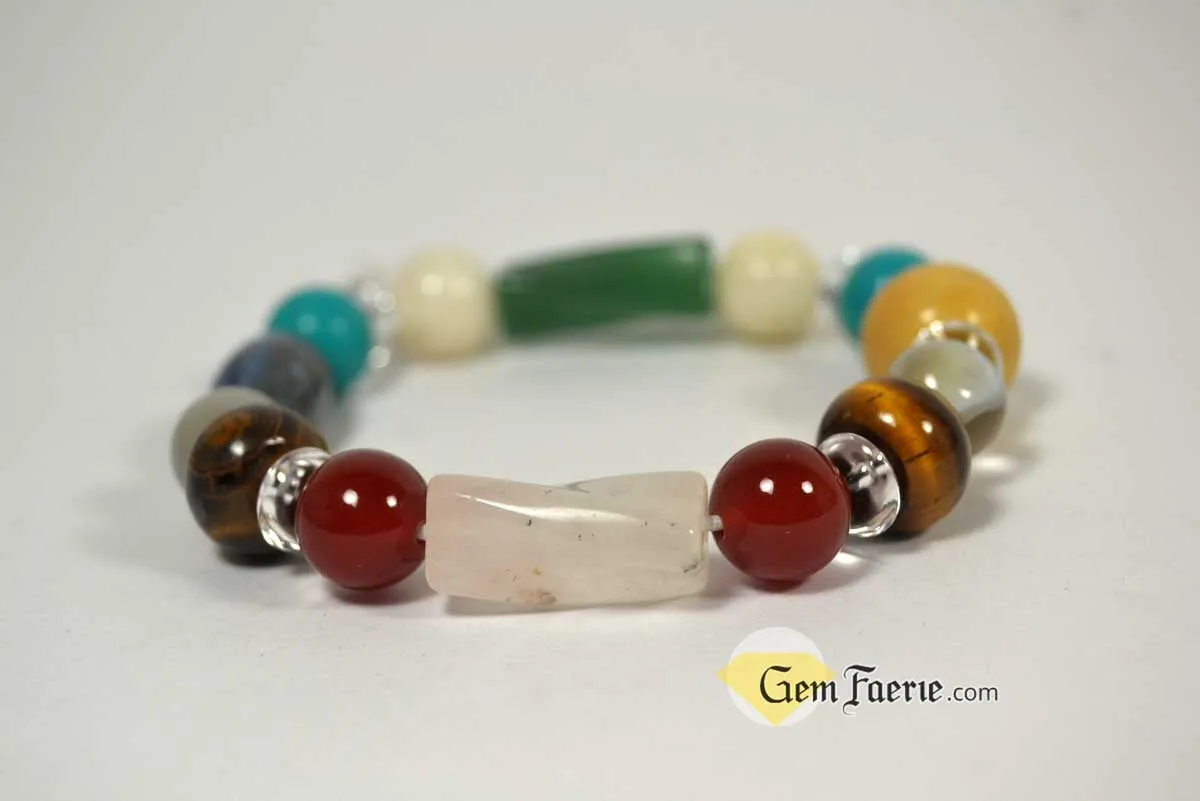 GOOD LUCK BRACELET - Yellow Jade, Green Aventurine, Tiger Eye, Clear Quartz, Carnelian, Agate, Lapis Lazuli, Moonstone, Turquoise & Rose Quartz