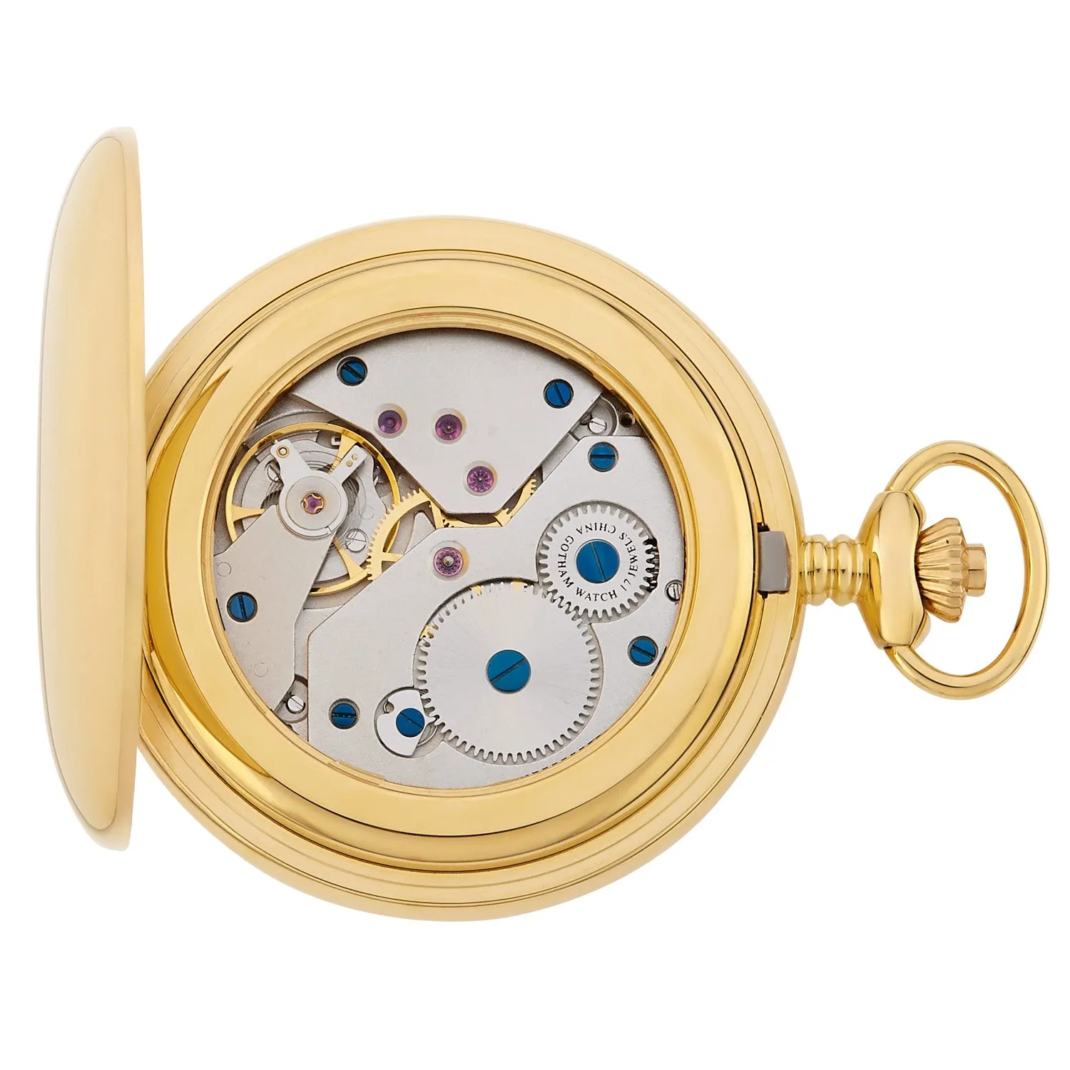 Gotham Men's Classic Gold Plated Polished Case Double Hunter 17 Jewel Mechanical Pocket Watch # GWC18808G
