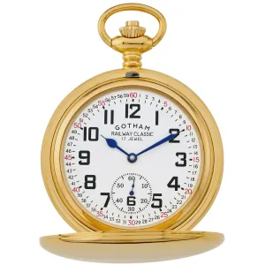 Gotham Men's Gold-Tone Railroad Style Double Hunter 17 Jewel Mechanical Pocket Watch # GWC18806G