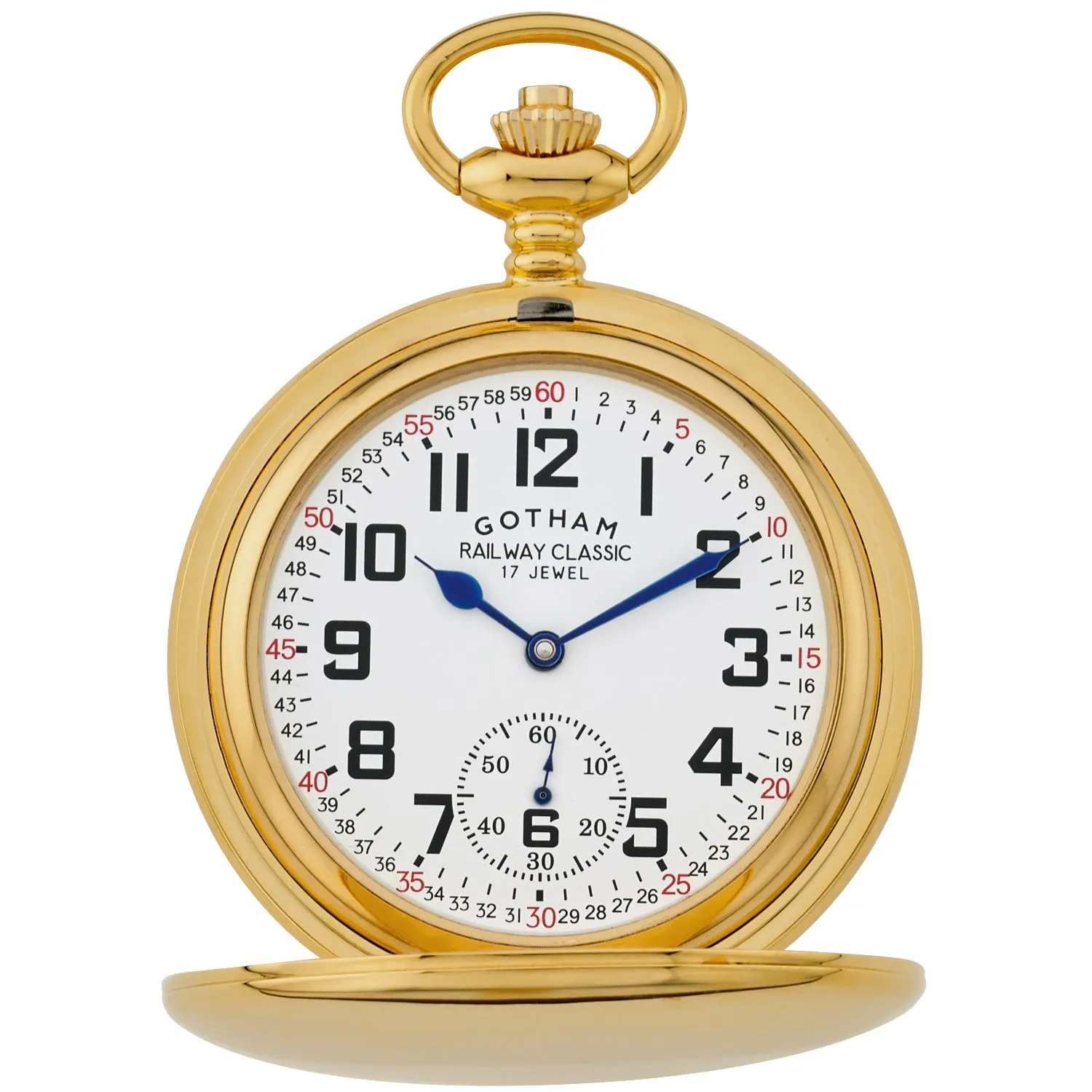 Gotham Men's Gold-Tone Railroad Style Double Hunter 17 Jewel Mechanical Pocket Watch # GWC18806G